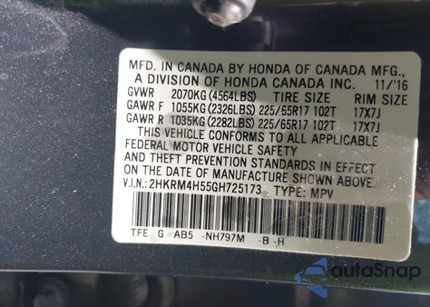 2016 Honda Cr-V Ex from USA, damaged, VIN 2HKRM4H55GH725173